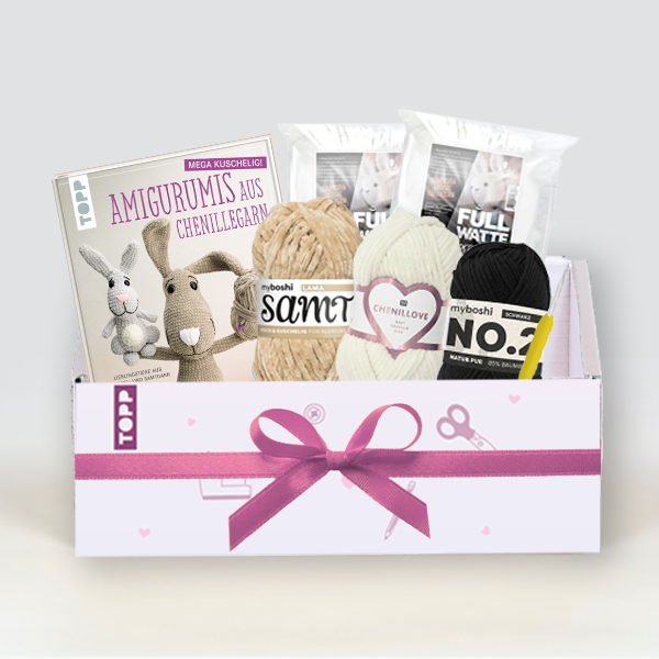 Geschenkset Hase aus Chenillegarn häkeln