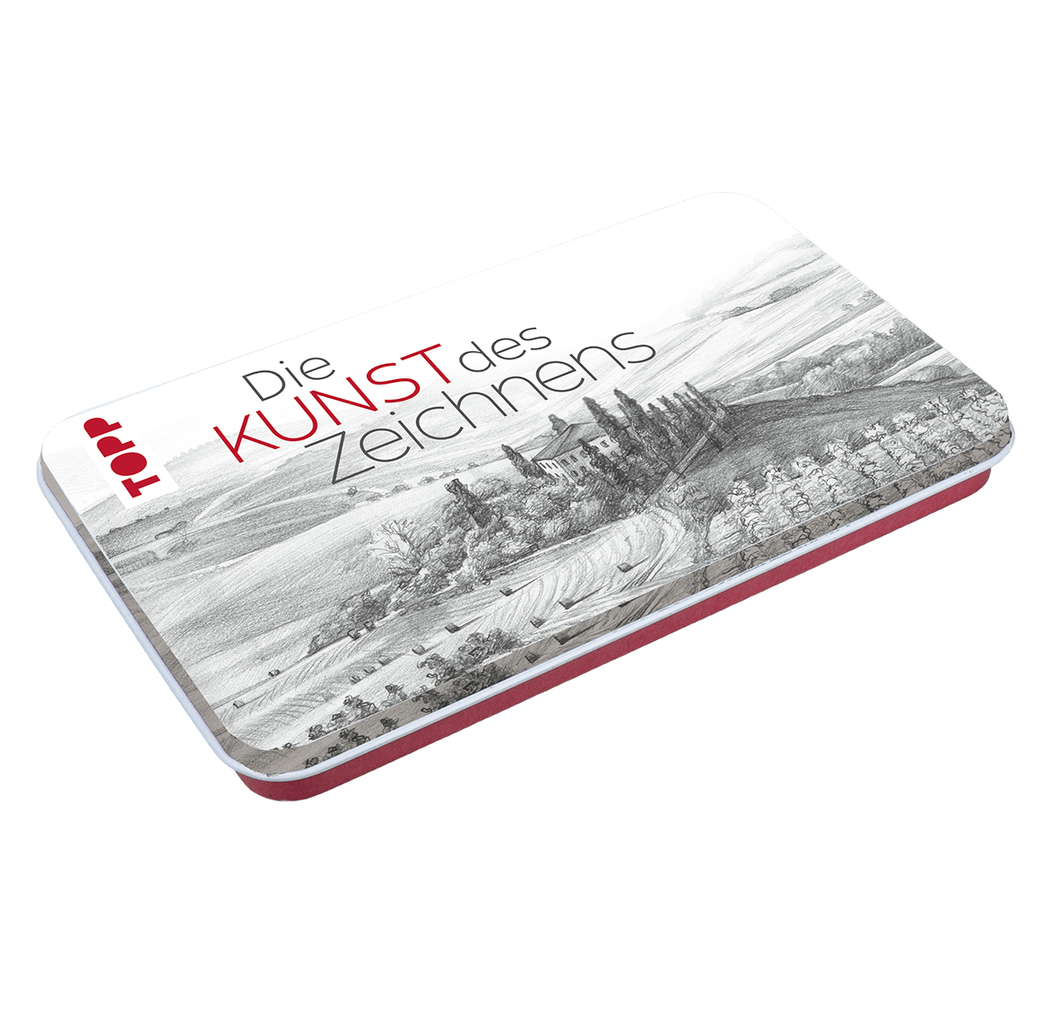 Die Kunst des Zeichnens Zeichenmaterial mit Metalldose