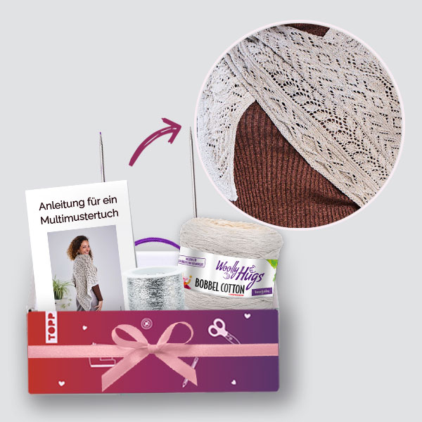 Geschenkset Multimuster-Tuch mit Bobbel stricken (Knit-Along 2026)