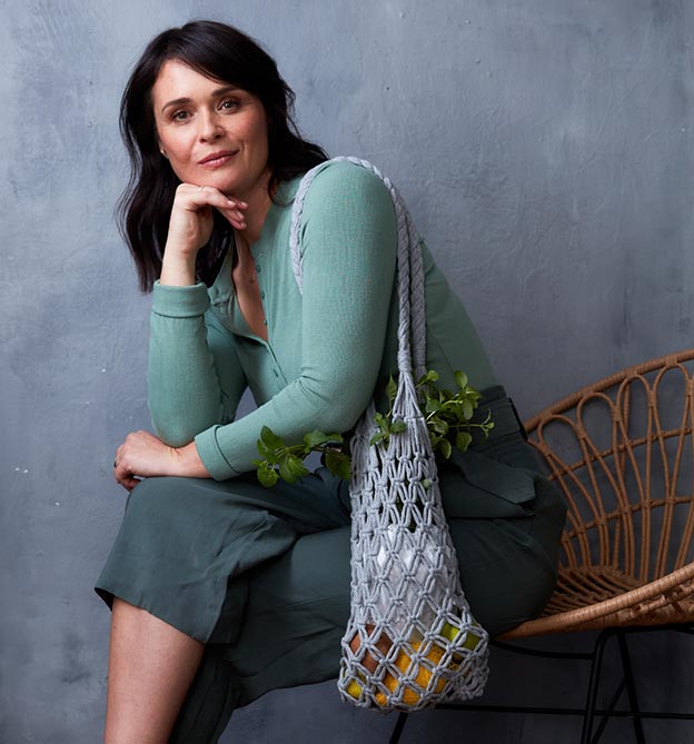 Blaues Einkaufsnetz aus Makramee