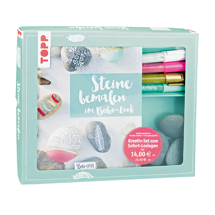 Kreativ-Set Steine bemalen im Boho-Stil