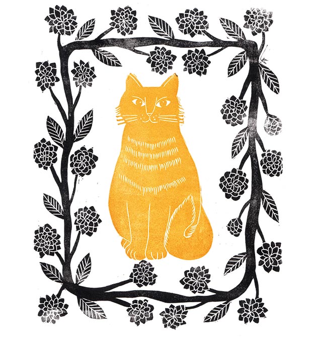 Fertiges Linoldruck Motiv Katze