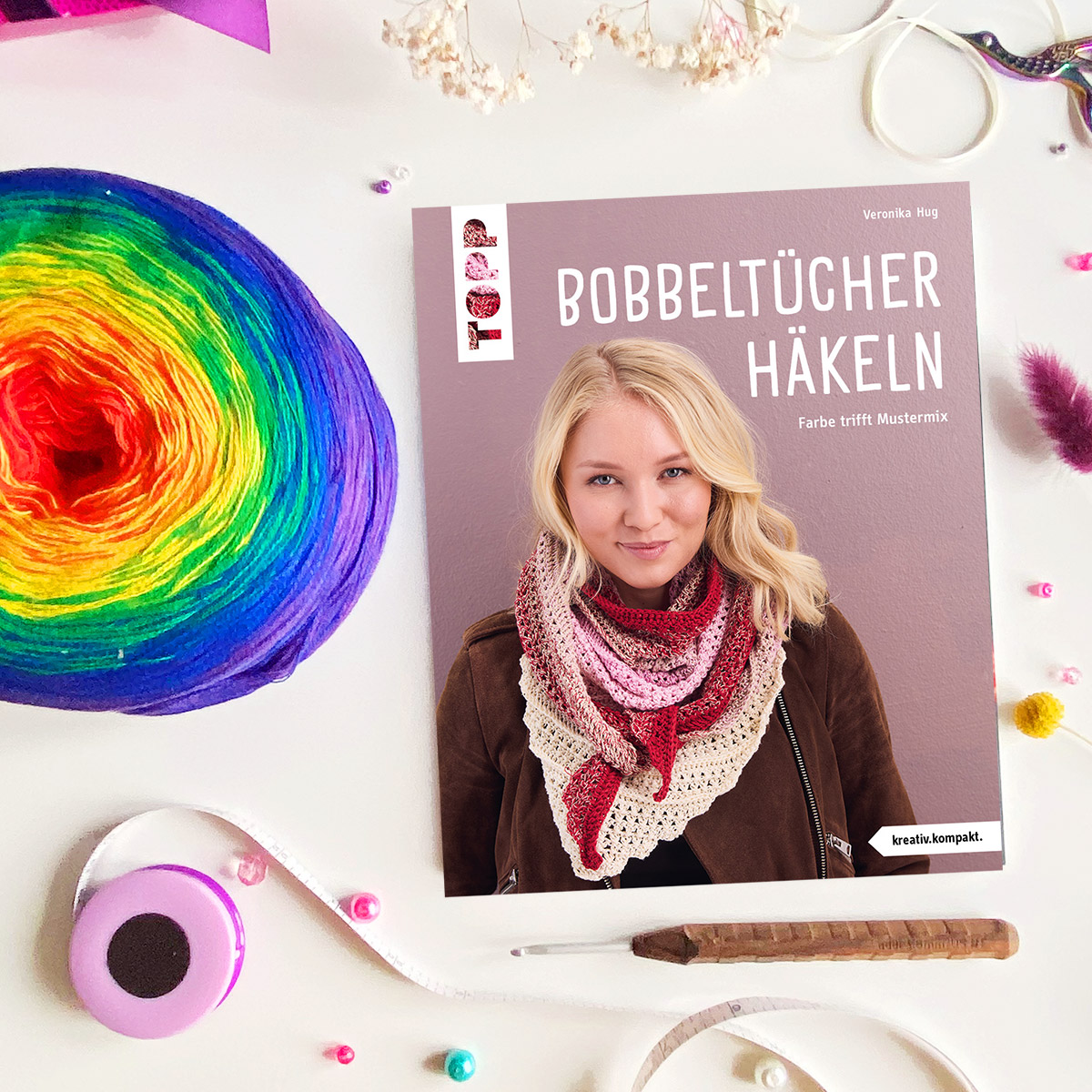 Geschenkset Regenbogentuch mit Bobbel häkeln