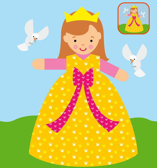 Fertig gebastelte Aschenputtel im Kleid