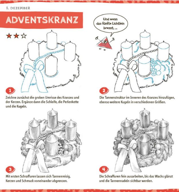 Adventskalender zeichnen für Kinder Aufgabe am ersten Dezember
