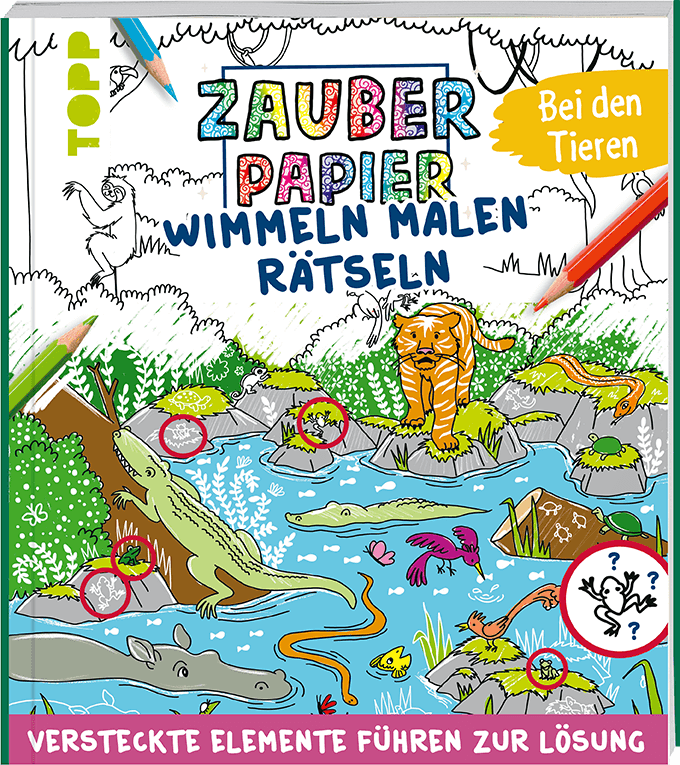 Zauberpapier Wimmel-Mal-Rätselbuch - Bei den Tieren
