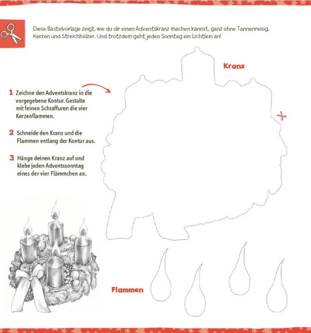 Adventskalender zum zeichnen für Kinder basteln mit Adventskranz
