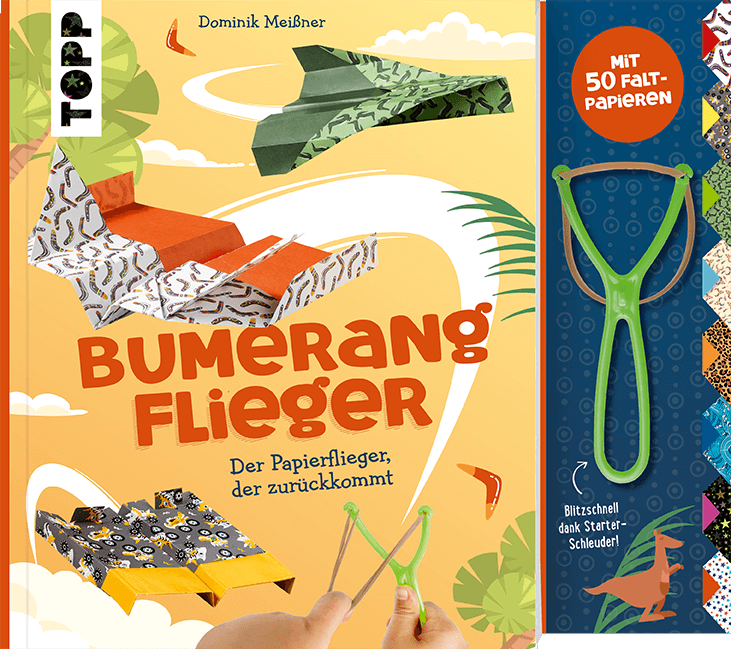 Bumerang-Papierflieger mit Schleuder