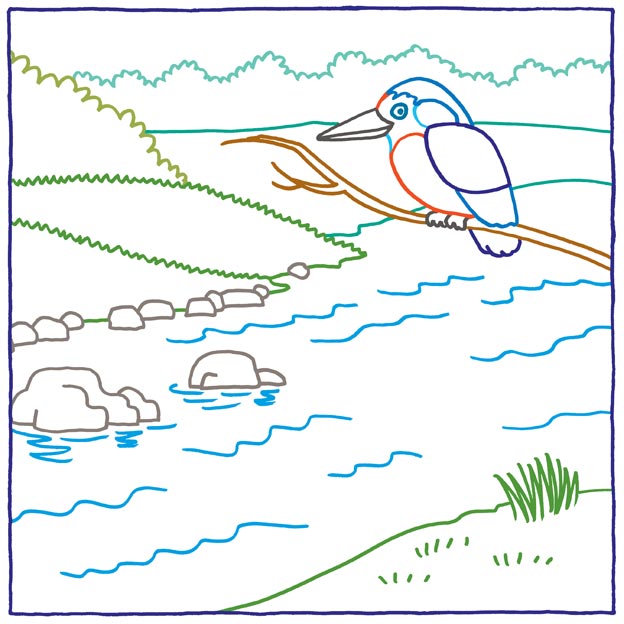 Zauberpapier Beispielseite in die Natur mit Eisvogel