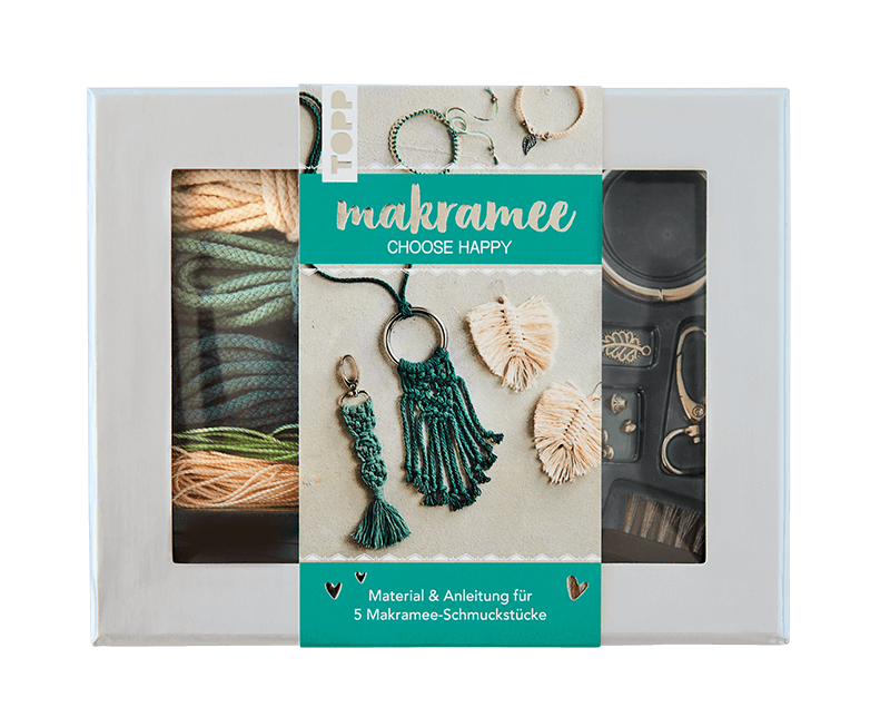 Makramee-Schmuckset „Choose Happy“ in Petrol & Natur