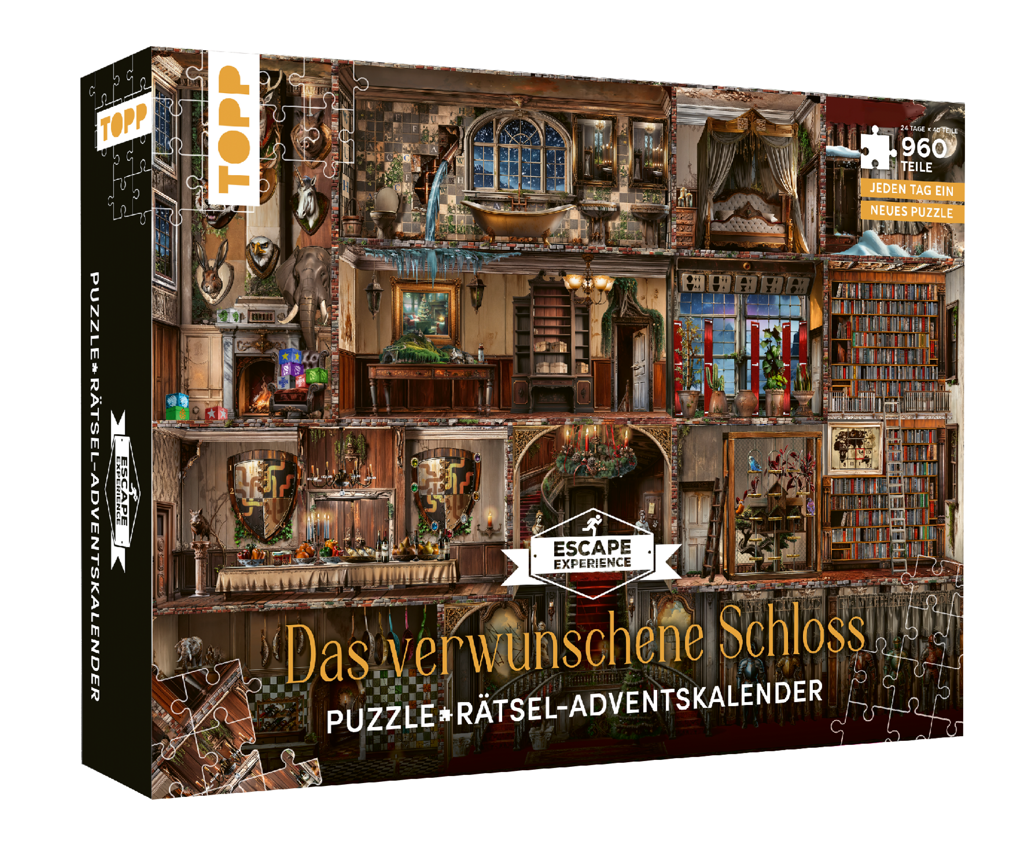 Puzzle-Rätsel-Adventskalender: Das verwunschene Schloss – 24 Puzzles mit insgesamt 960 Teilen
