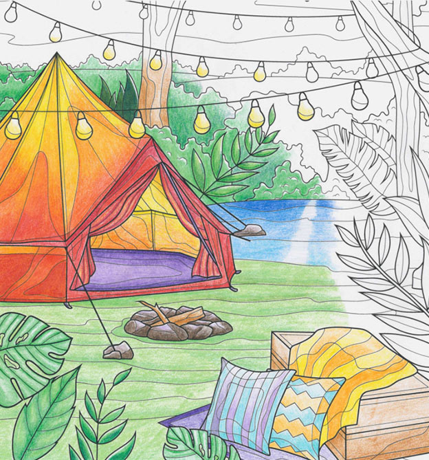 Zelt Motiv zum ausmalen für Erwachsen