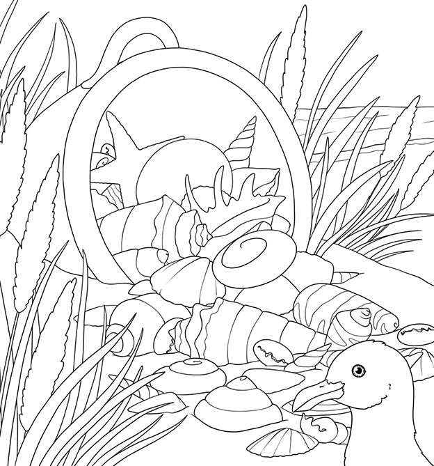 Zauberpapier Motiv am Strand mit Muscheln 