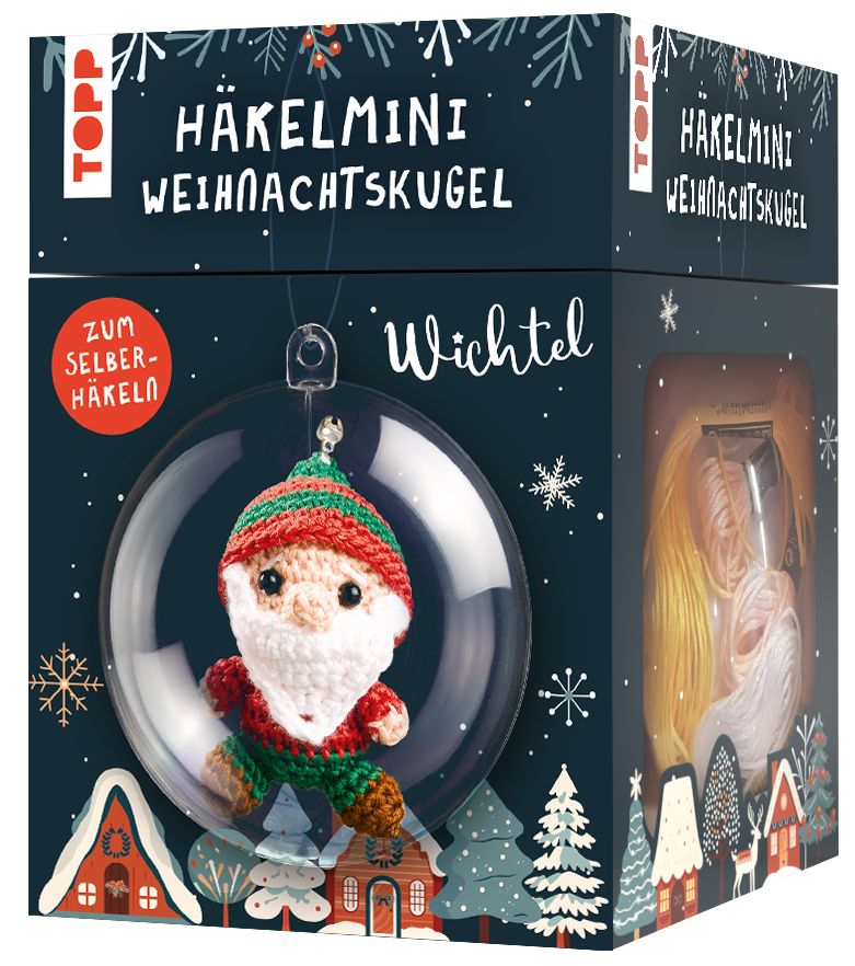 Häkelmini-Weihnachtskugel Häkelset Wichtel