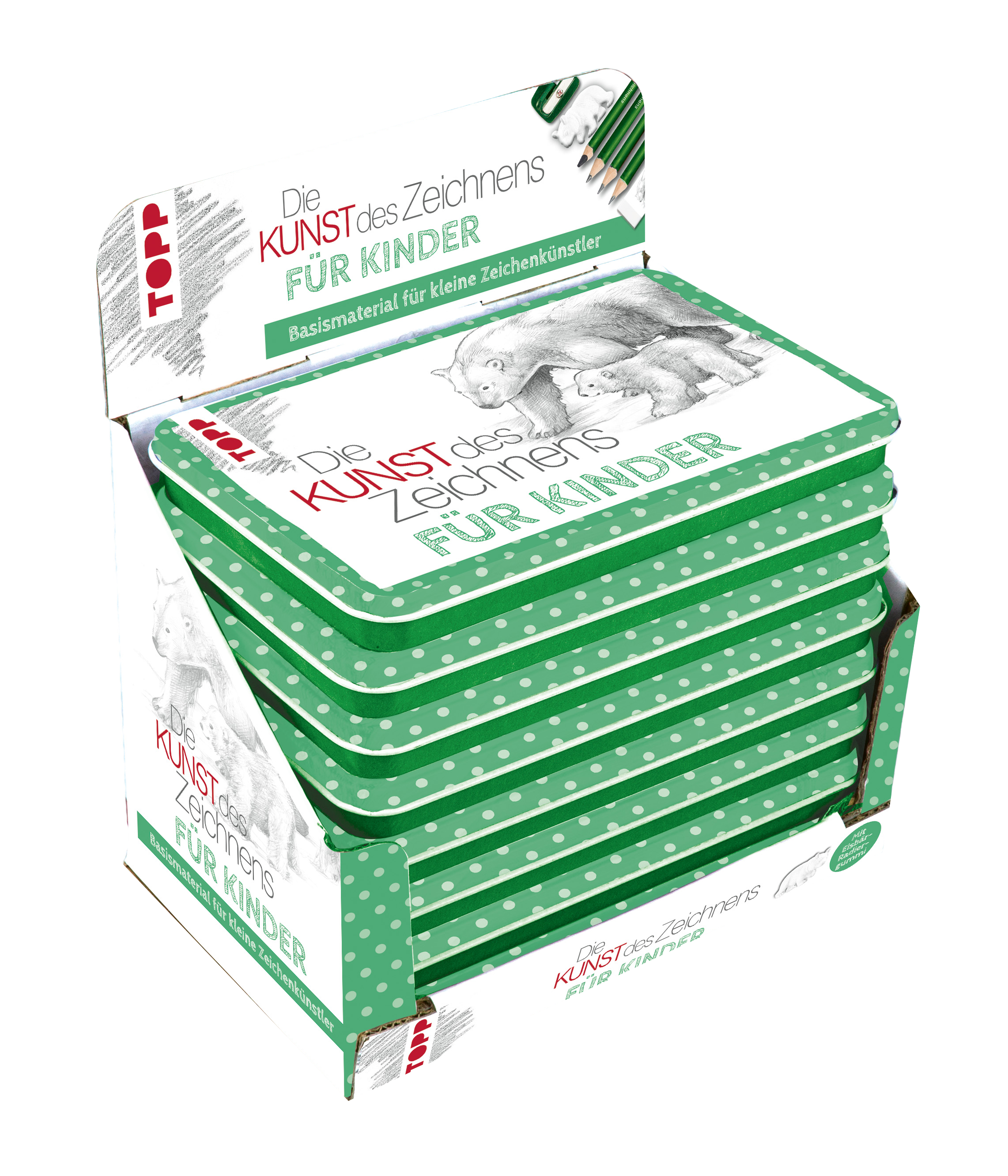 Die Kunst des Zeichnens für Kinder Zeichenmaterial mit Metalldose Display, 8 Ex.