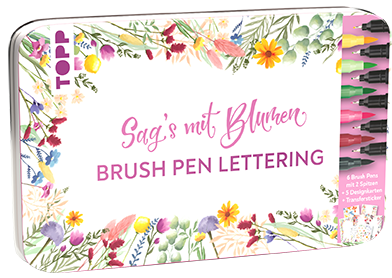 Handlettering Designdose Brush Pens Sag's mit Blumen