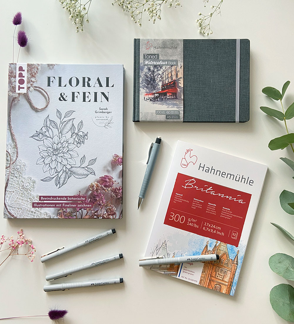Geschenkset Botanische Illustrationen mit Fineliner zeichnen
