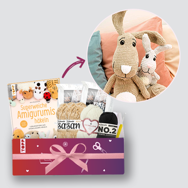 Geschenkset Hase aus Chenillegarn häkeln