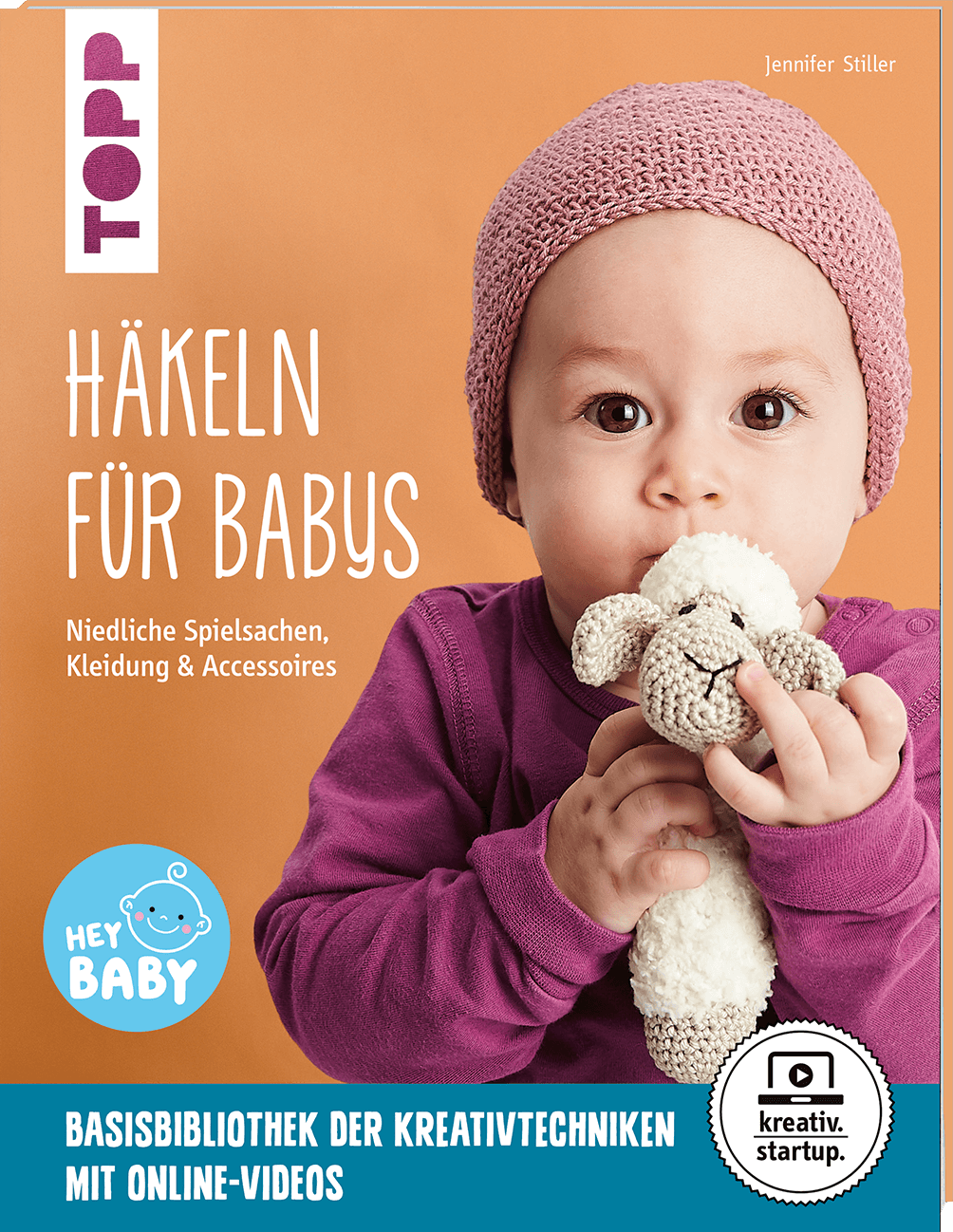 Häkeln für Baby Buchcover mit Baby und Häkelschaf