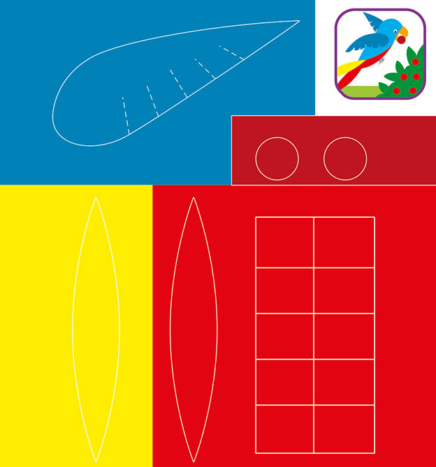 Einzelteile Papagei Motiv ausschneiden und kleben