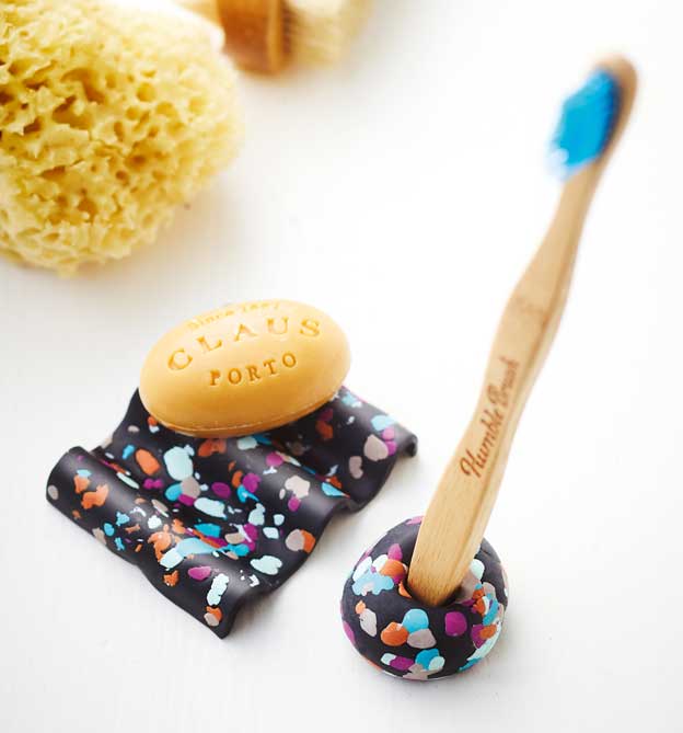 Terrazzo-Look im Badezimmer: Seife- und Zahnbuerstenhalter basteln