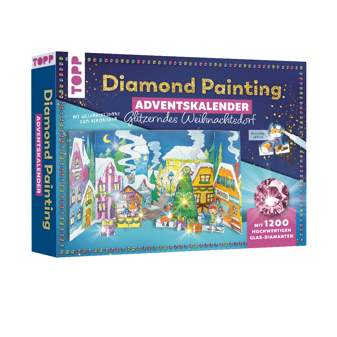 Diamond Painting Adventskalender Glitzerndes Weihnachtsdorf. Mit Material und Werkzeug für 24 Aufsteller